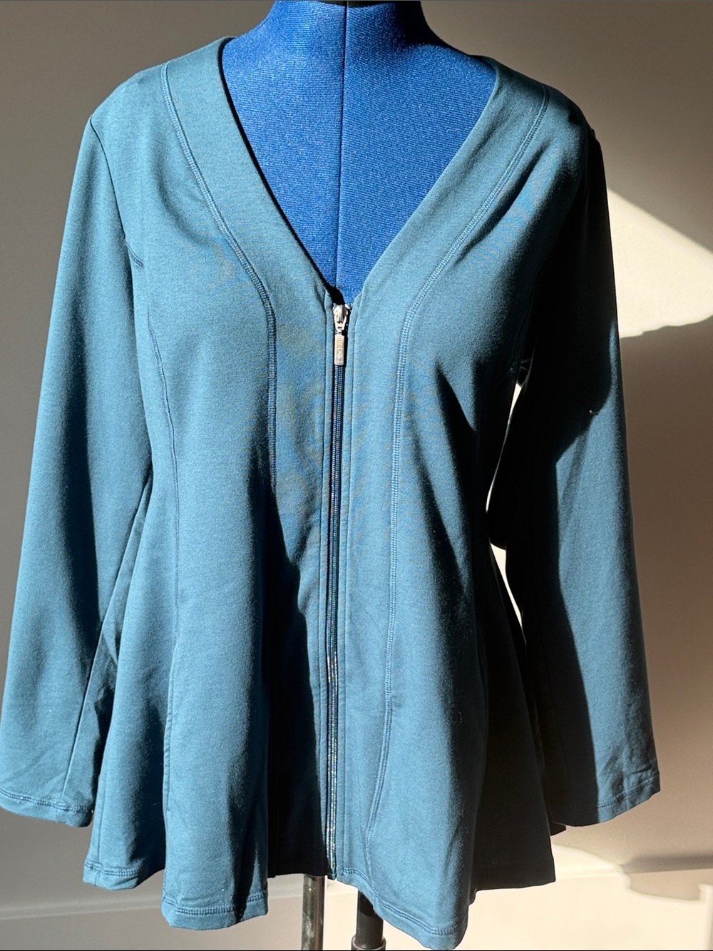 Women's Teal Zip-Front Flared Jacket